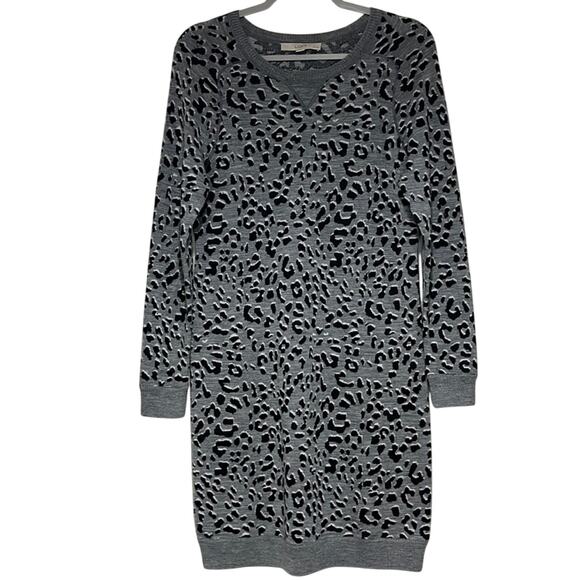 Loft Leopard Midi Sweater Dress Size MP Long Sleeve Mob Wife Wool Blend NWOT - Picture 1 of 6